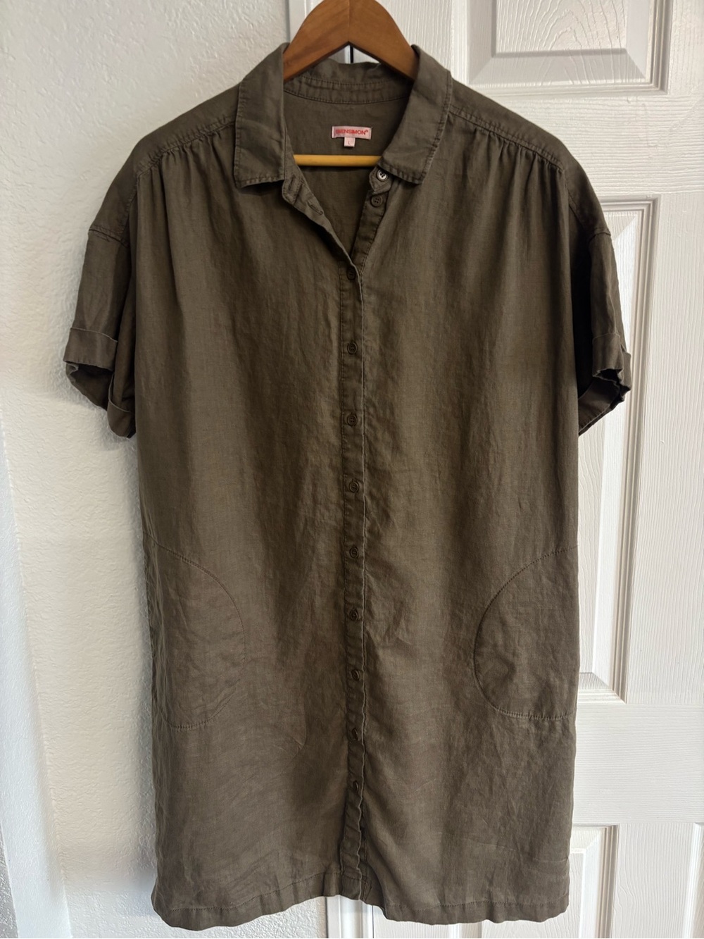 Bensimon Military Green Button Shirt Dress with Pockets‎ Size L
